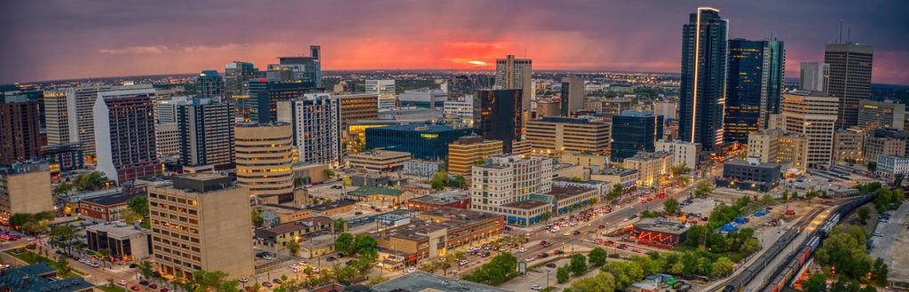 Aerial View of downtown Winnipeg, Manitoba during Summer